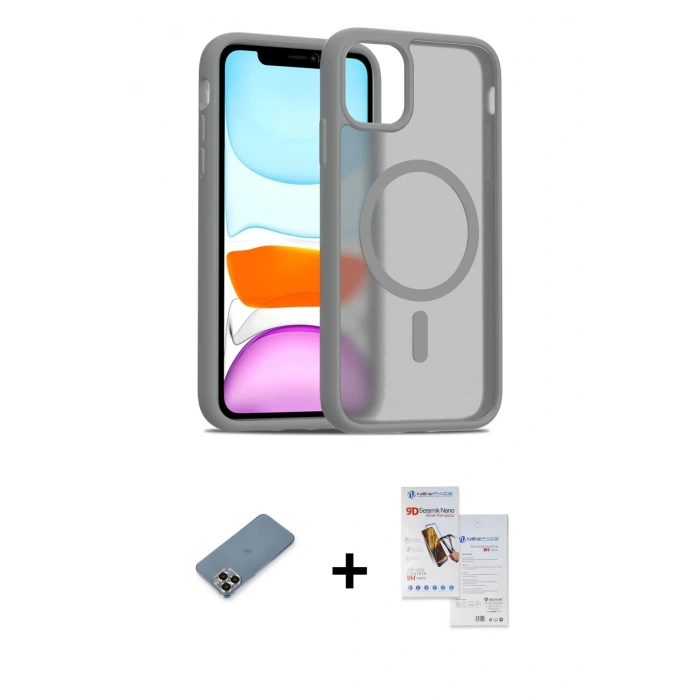 MARSİLYAN™- iPhone 11 Pro Max Kılıf Siluet Minimal Prime - Siyah Seramik Nano Ekran Koruyucu + Metal Kamera Lens Koruma Cam - GD