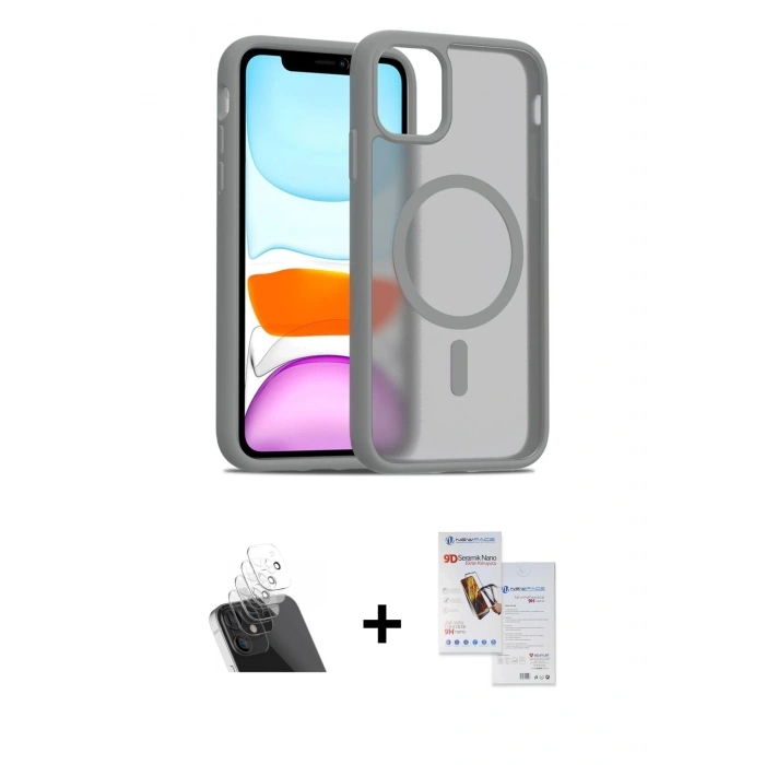 MARSİLYAN™- iPhone 11 Pro Max Kılıf Siluet Minimal Prime - Siyah Seramik Nano Ekran Koruyucu + Kamera Lens Koruma Cam - SF