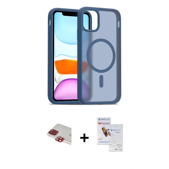 MARSİLYAN™- iPhone 11 Pro Max Kılıf Siluet Minimal Prime - Siyah Seramik Nano Ekran Koruyucu + Pers Alüminyum Kamera Lens - KI
