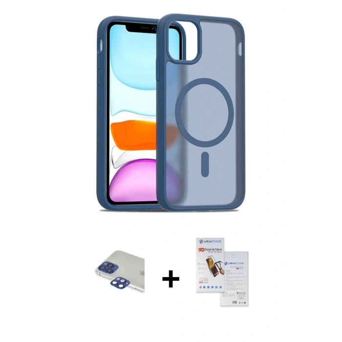 MARSİLYAN™- iPhone 11 Pro Max Kılıf Siluet Minimal Prime - Siyah Seramik Nano Ekran Koruyucu + Pers Alüminyum Kamera Lens - LT