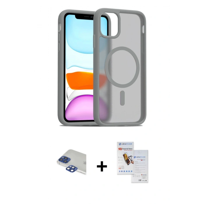 MARSİLYAN™- iPhone 11 Pro Max Kılıf Siluet Minimal Prime - Siyah Seramik Nano Ekran Koruyucu + Pers Alüminyum Kamera Lens - LT
