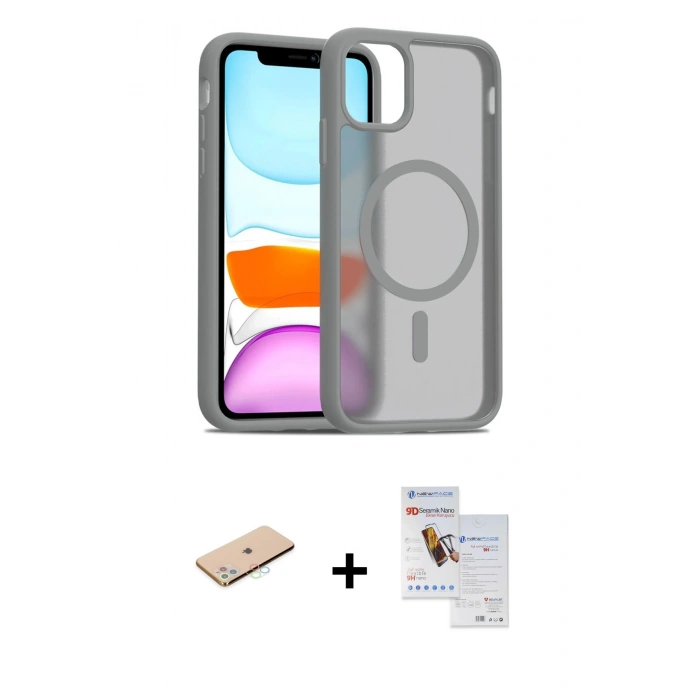 MARSİLYAN™- iPhone 11 Pro Max Kılıf Siluet Minimal Prime - Siyah Seramik Nano Ekran Koruyucu + Mavi Renkli Kamera Lens Koruma Cam