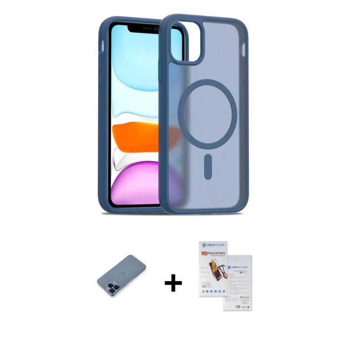 MARSİLYAN™- iPhone 11 Pro Max Kılıf Siluet Minimal Prime - Siyah Seramik Nano Ekran Koruyucu + Metal Kamera Lens Koruma Cam - MI