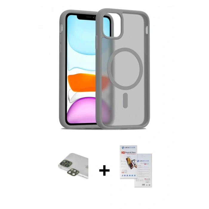 MARSİLYAN™- iPhone 11 Pro Max Kılıf Siluet Minimal Prime - Siyah Seramik Nano Ekran Koruyucu + Pers Alüminyum Kamera Lens - YL