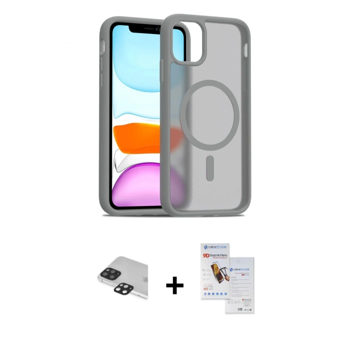 MARSİLYAN™- iPhone 11 Pro Max Kılıf Siluet Minimal Prime - Siyah Seramik Nano Ekran Koruyucu + Pers Alüminyum Kamera Lens - SH