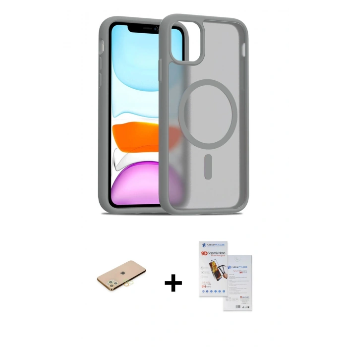 MARSİLYAN™- iPhone 11 Pro Max Kılıf Siluet Minimal Prime - Siyah Seramik Nano Ekran Koruyucu + Renkli Kamera Lens Koruma Cam - SI
