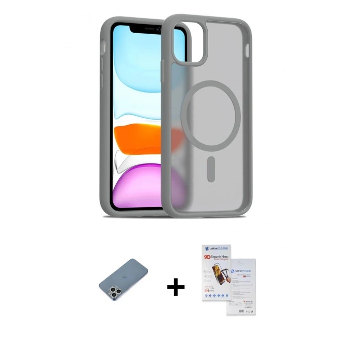 MARSİLYAN™- iPhone 11 Pro Max Kılıf Siluet Minimal Prime - Siyah Seramik Nano Ekran Koruyucu + Shine Kamera Lens Koruma Cam - GS