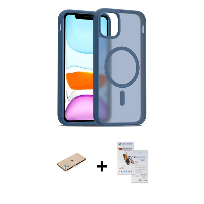 MARSİLYAN™- iPhone 11 Pro Max Kılıf Siluet Minimal Prime - Siyah Seramik Nano Ekran Koruyucu + Renkli Kamera Lens Koruma Cam - YL