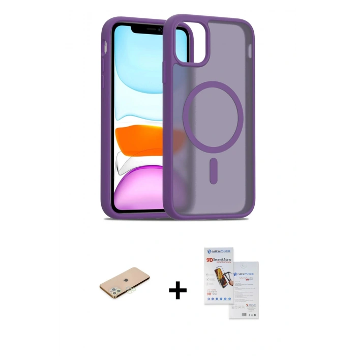 MARSİLYAN™- iPhone 11 Pro Max Kılıf Siluet Minimal Prime - Siyah Seramik Nano Ekran Koruyucu + Renkli Kamera Lens Koruma Cam - YL