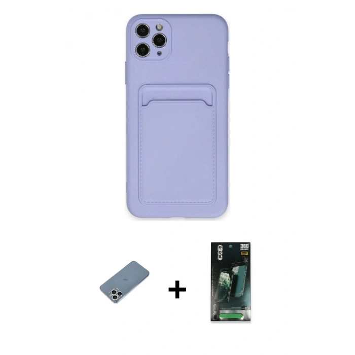 MARSİLYAN™- iPhone 11 Pro Max Kılıf Vadi Çizgi Prime - Şeffaf 360 Full Body Arka Koruyucu + Gümüş Shine Kamera Lens Koruma Cam
