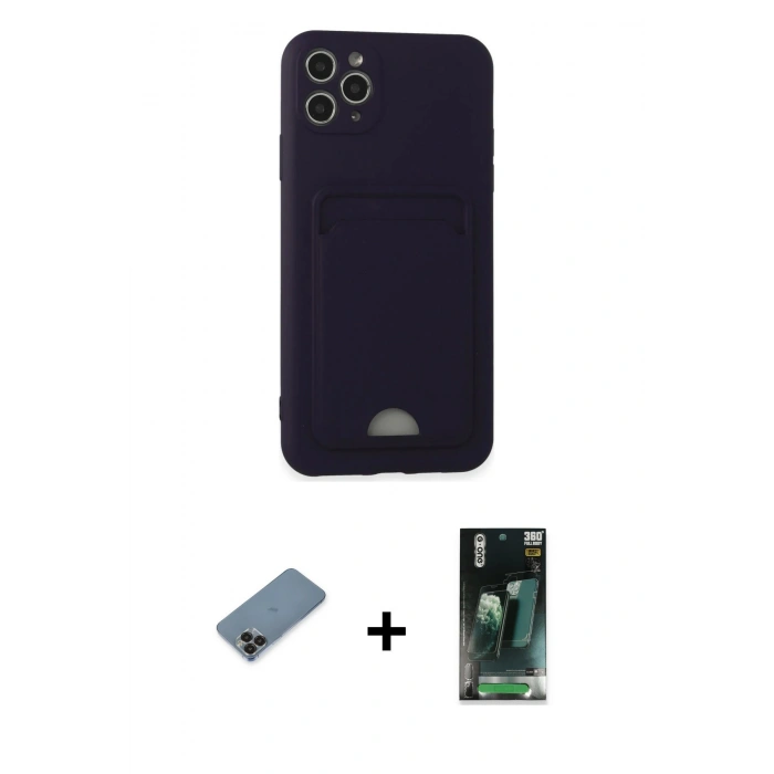 MARSİLYAN™- iPhone 11 Pro Max Kılıf Vadi Çizgi Prime - Şeffaf 360 Full Body Arka Koruyucu + Metal Kamera Lens Koruma Cam - SH
