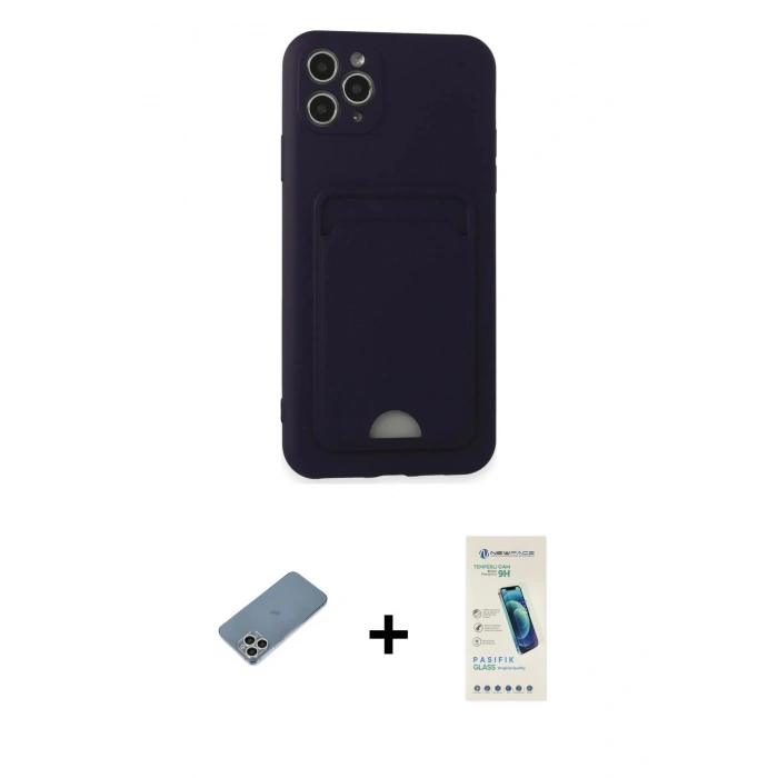 MARSİLYAN™- iPhone 11 Pro Max Kılıf Vadi Çizgi Prime - Şeffaf Pasifik Cam Ekran Koruyucu + Gümüş Shine Kamera Lens Koruma Cam