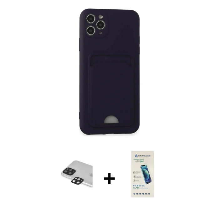 MARSİLYAN™- iPhone 11 Pro Max Kılıf Vadi Çizgi Prime - Şeffaf Pasifik Cam Ekran Koruyucu + Pers Alüminyum Kamera Lens - SH