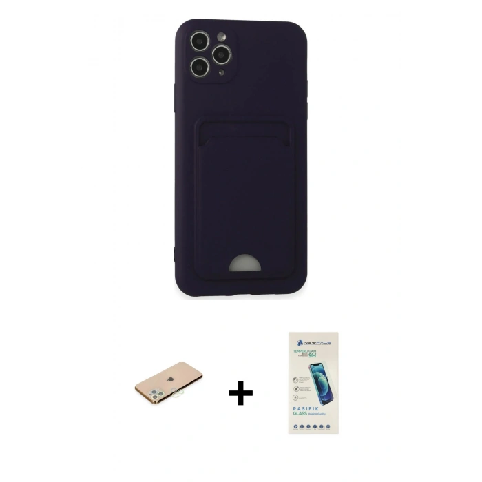 MARSİLYAN™- iPhone 11 Pro Max Kılıf Vadi Çizgi Prime - Şeffaf Pasifik Cam Ekran Koruyucu + Renkli Kamera Lens Koruma Cam - YL