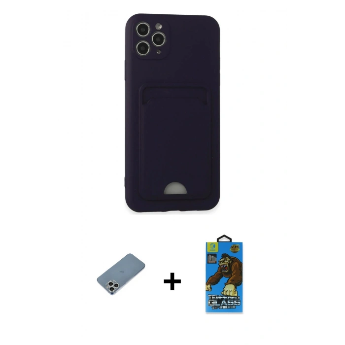 MARSİLYAN™- iPhone 11 Pro Max Kılıf Vadi Çizgi Prime - Siyah 18D Cam Ekran Koruyucu + Gümüş Shine Kamera Lens Koruma Cam