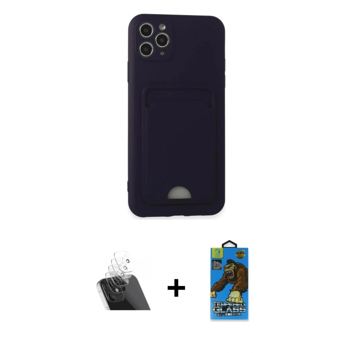 MARSİLYAN™- iPhone 11 Pro Max Kılıf Vadi Çizgi Prime - Siyah 18D Cam Ekran Koruyucu + Kamera Lens Koruma Cam - SF