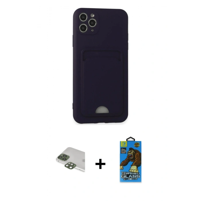 MARSİLYAN™- iPhone 11 Pro Max Kılıf Vadi Çizgi Prime - Siyah 18D Cam Ekran Koruyucu + Pers Alüminyum Kamera Lens - YL