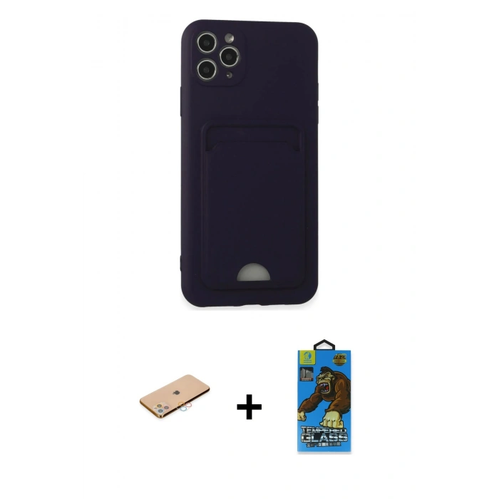 MARSİLYAN™- iPhone 11 Pro Max Kılıf Vadi Çizgi Prime - Siyah 18D Cam Ekran Koruyucu + Renkli Kamera Lens Koruma Cam - PE