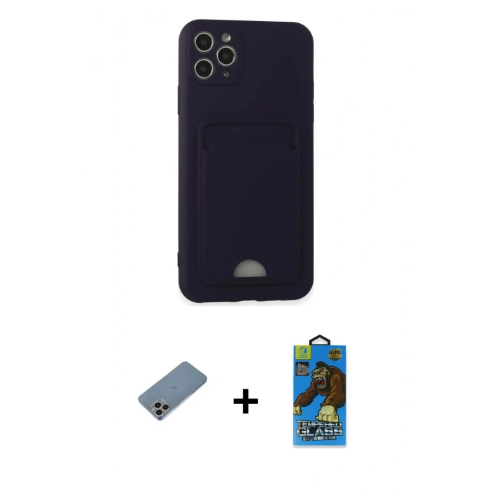 MARSİLYAN™- iPhone 11 Pro Max Kılıf Vadi Çizgi Prime - Siyah 18D Cam Ekran Koruyucu + Shine Kamera Lens Koruma Cam - GI