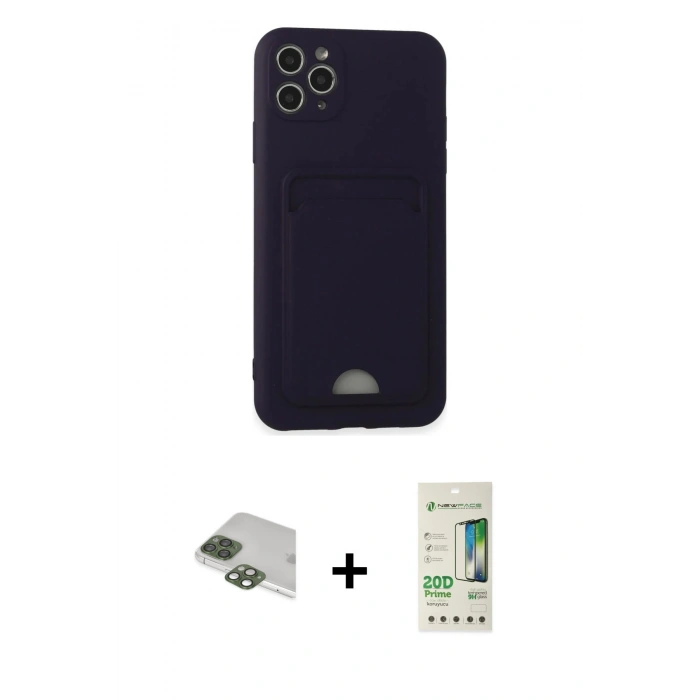 MARSİLYAN™- iPhone 11 Pro Max Kılıf Vadi Çizgi Prime - Siyah 20D Premium Cam Ekran Koruyucu + Pers Alüminyum Kamera Lens - YL