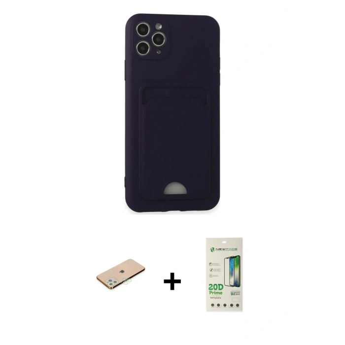 MARSİLYAN™- iPhone 11 Pro Max Kılıf Vadi Çizgi Prime - Siyah 20D Premium Cam Ekran Koruyucu + Renkli Kamera Lens Koruma Cam - YL