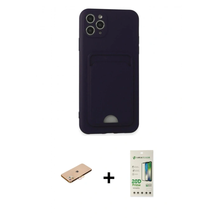 MARSİLYAN™- iPhone 11 Pro Max Kılıf Vadi Çizgi Prime - Siyah 20D Premium Cam Ekran Koruyucu + Renkli Kamera Lens Koruma Cam - TU