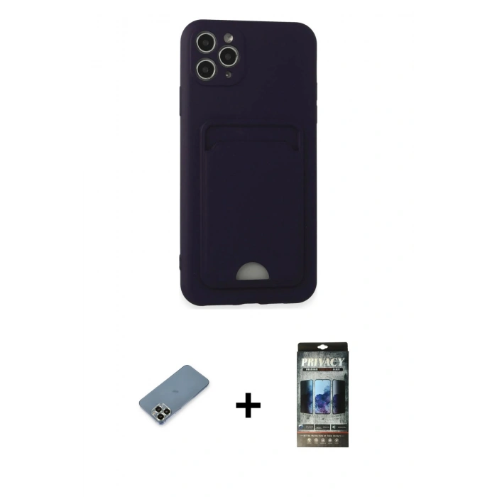MARSİLYAN™- iPhone 11 Pro Max Kılıf Vadi Çizgi Prime - Siyah 34D Hayalet Izgaralı Cam + Metal Kamera Lens Koruma Cam - AKYL
