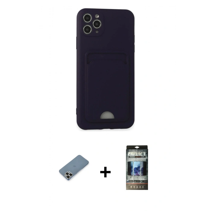 MARSİLYAN™- iPhone 11 Pro Max Kılıf Vadi Çizgi Prime - Siyah 34D Hayalet Izgaralı Cam + Metal Kamera Lens Koruma Cam - GD