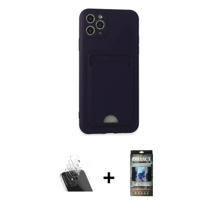 MARSİLYAN™- iPhone 11 Pro Max Kılıf Vadi Çizgi Prime - Siyah 34D Hayalet Izgaralı Cam + Kamera Lens Koruma Cam - SF