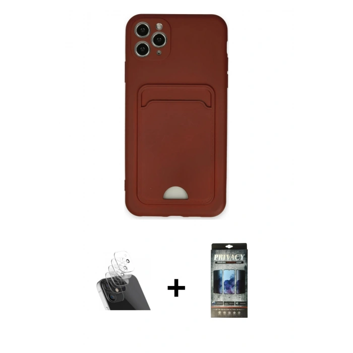 MARSİLYAN™- iPhone 11 Pro Max Kılıf Vadi Çizgi Prime - Siyah 34D Hayalet Izgaralı Cam + Kamera Lens Koruma Cam - SF
