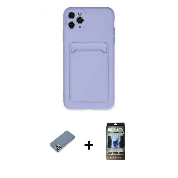 MARSİLYAN™- iPhone 11 Pro Max Kılıf Vadi Çizgi Prime - Siyah 34D Hayalet Izgaralı Cam + Metal Kamera Lens Koruma Cam - AKYL
