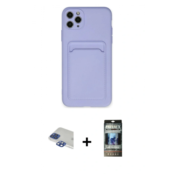 MARSİLYAN™- iPhone 11 Pro Max Kılıf Vadi Çizgi Prime - Siyah 34D Hayalet Izgaralı Cam + Pers Alüminyum Kamera Lens - LT