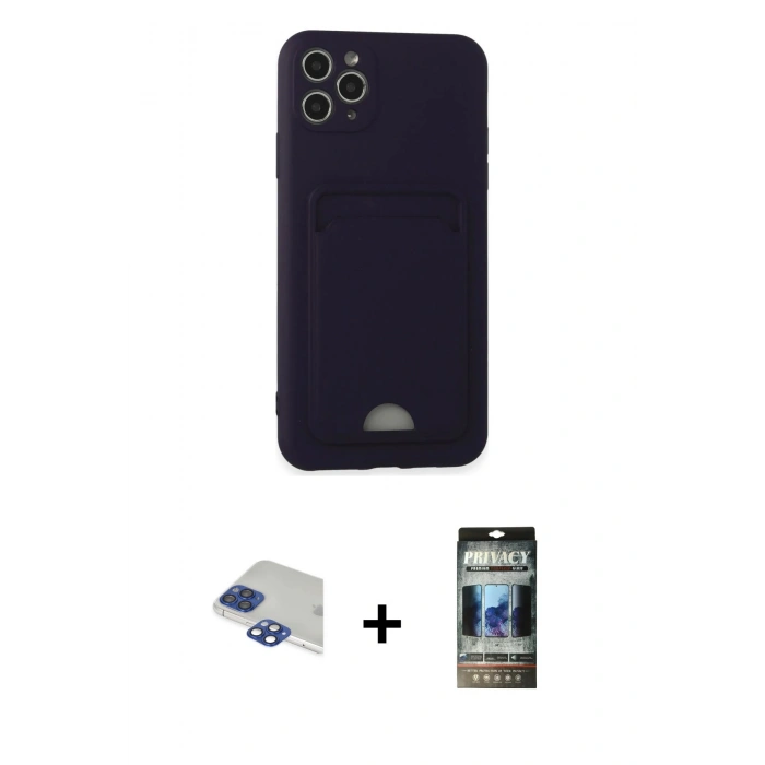 MARSİLYAN™- iPhone 11 Pro Max Kılıf Vadi Çizgi Prime - Siyah 34D Hayalet Izgaralı Cam + Pers Alüminyum Kamera Lens - LT
