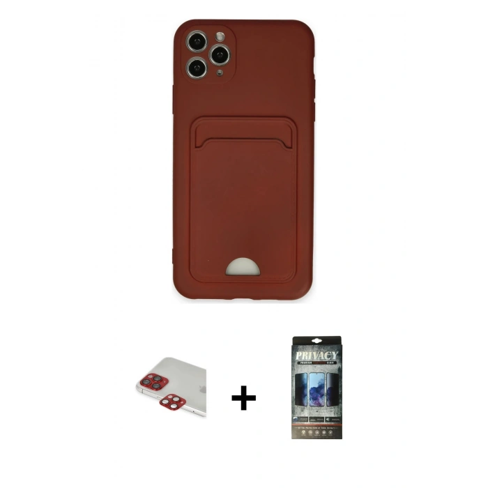 MARSİLYAN™- iPhone 11 Pro Max Kılıf Vadi Çizgi Prime - Siyah 34D Hayalet Izgaralı Cam + Pers Alüminyum Kamera Lens - KI