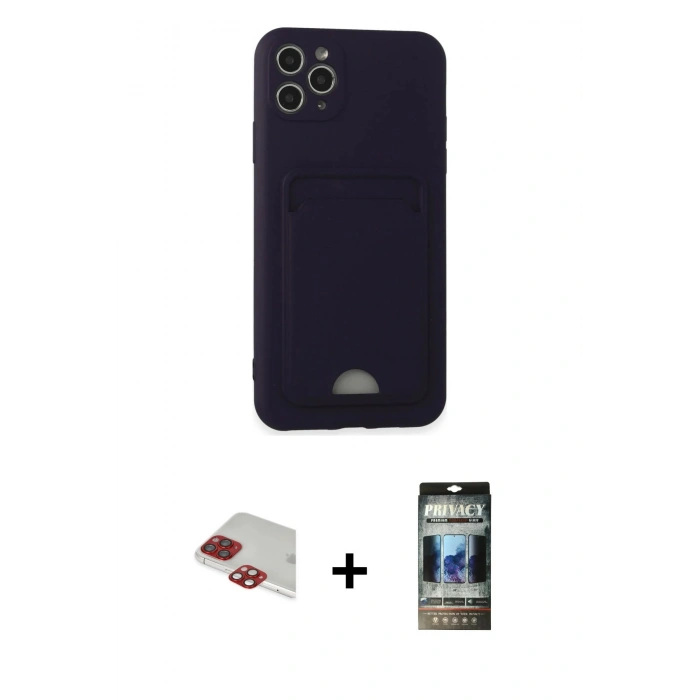 MARSİLYAN™- iPhone 11 Pro Max Kılıf Vadi Çizgi Prime - Siyah 34D Hayalet Izgaralı Cam + Pers Alüminyum Kamera Lens - KI