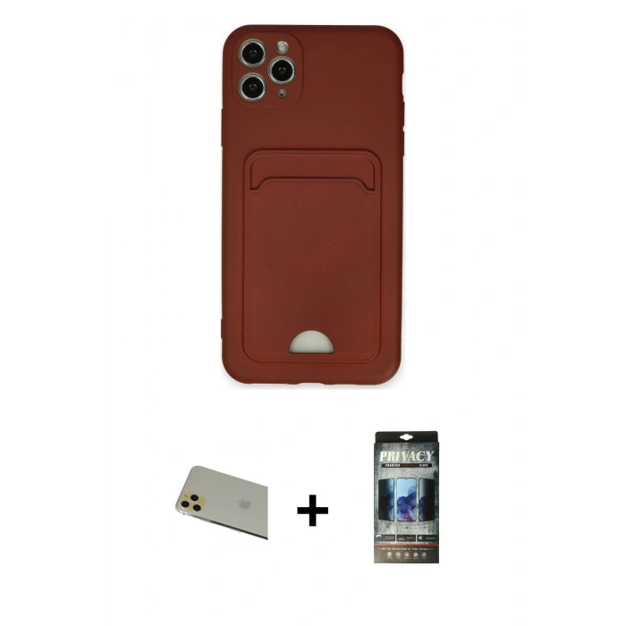 MARSİLYAN™- iPhone 11 Pro Max Kılıf Vadi Çizgi Prime - Siyah 34D Hayalet Izgaralı Cam + Rainbow Kamera Lens Koruma Cam - GD