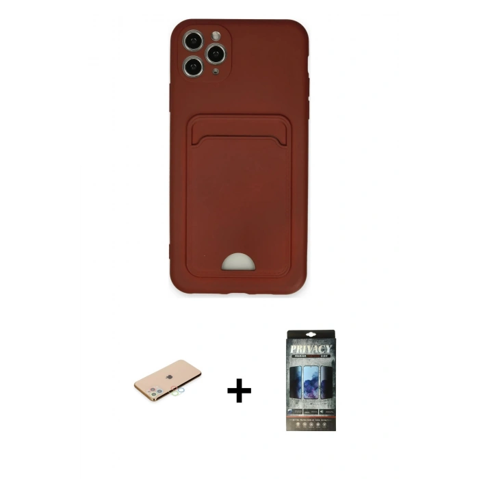 MARSİLYAN™- iPhone 11 Pro Max Kılıf Vadi Çizgi Prime - Siyah 34D Hayalet Izgaralı Cam + Renkli Kamera Lens Koruma Cam - MI
