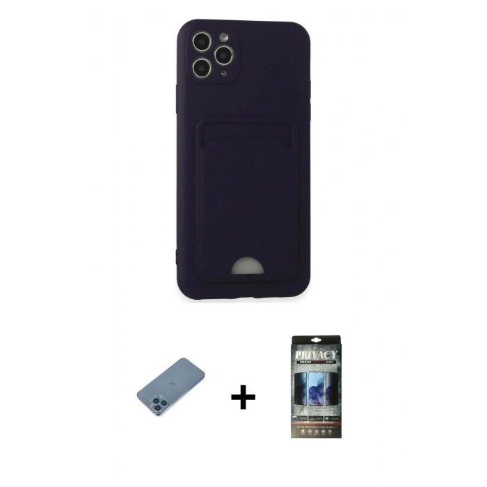MARSİLYAN™- iPhone 11 Pro Max Kılıf Vadi Çizgi Prime - Siyah 34D Hayalet Izgaralı Cam + Shine Kamera Lens Koruma Cam - MI
