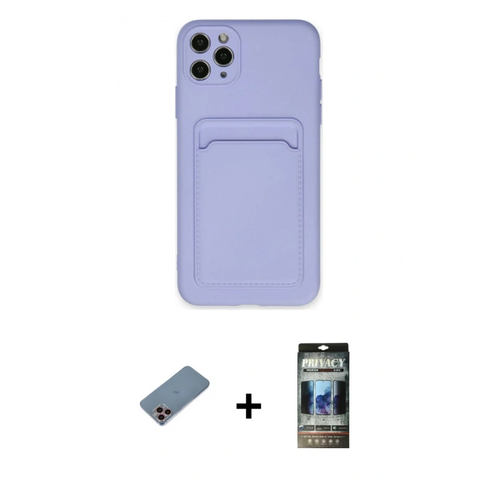 MARSİLYAN™- iPhone 11 Pro Max Kılıf Vadi Çizgi Prime - Siyah 34D Hayalet Izgaralı Cam + Shine Kamera Lens Koruma Cam - PE