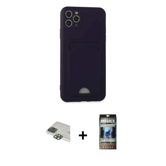 MARSİLYAN™- iPhone 11 Pro Max Kılıf Vadi Çizgi Prime - Siyah 34D Hayalet Izgaralı Cam + Yeşil Pers Alüminyum Kamera Lens