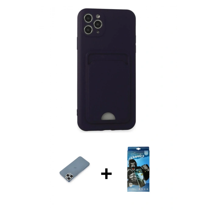 MARSİLYAN™- iPhone 11 Pro Max Kılıf Vadi Çizgi Prime - Siyah 34D Izgaralı Cam + Metal Kamera Lens Koruma Cam - GS
