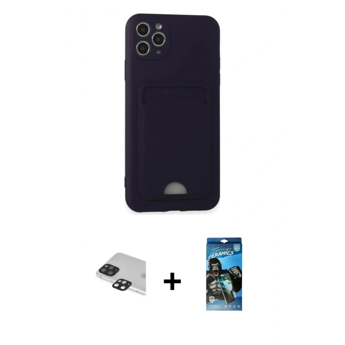 MARSİLYAN™- iPhone 11 Pro Max Kılıf Vadi Çizgi Prime - Siyah 34D Izgaralı Cam + Pers Alüminyum Kamera Lens - SH