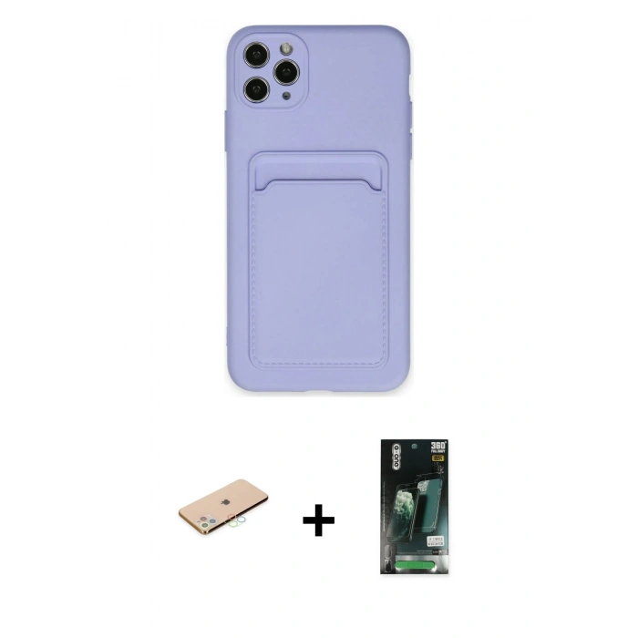 MARSİLYAN™- iPhone 11 Pro Max Kılıf Vadi Çizgi Prime - Siyah 360 Mat Full Body Arka Koruyucu + Renkli Kamera Lens Koruma Cam - MI