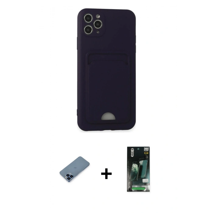 MARSİLYAN™- iPhone 11 Pro Max Kılıf Vadi Çizgi Prime - Siyah 360 Mat Full Body Arka Koruyucu + Metal Kamera Lens Koruma Cam - MI