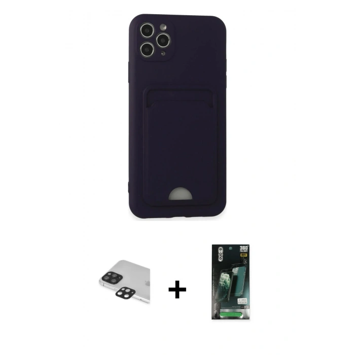 MARSİLYAN™- iPhone 11 Pro Max Kılıf Vadi Çizgi Prime - Siyah 360 Mat Full Body Arka Koruyucu + Pers Alüminyum Kamera Lens - SH