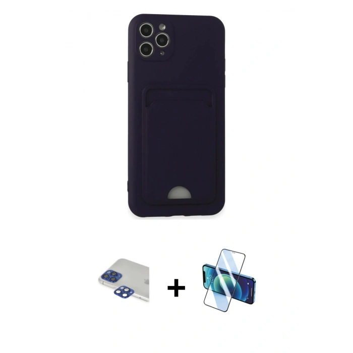 MARSİLYAN™- iPhone 11 Pro Max Kılıf Vadi Çizgi Prime - Siyah 3D Antistatik Cam Ekran Koruyucu + Pers Alüminyum Kamera Lens - LT