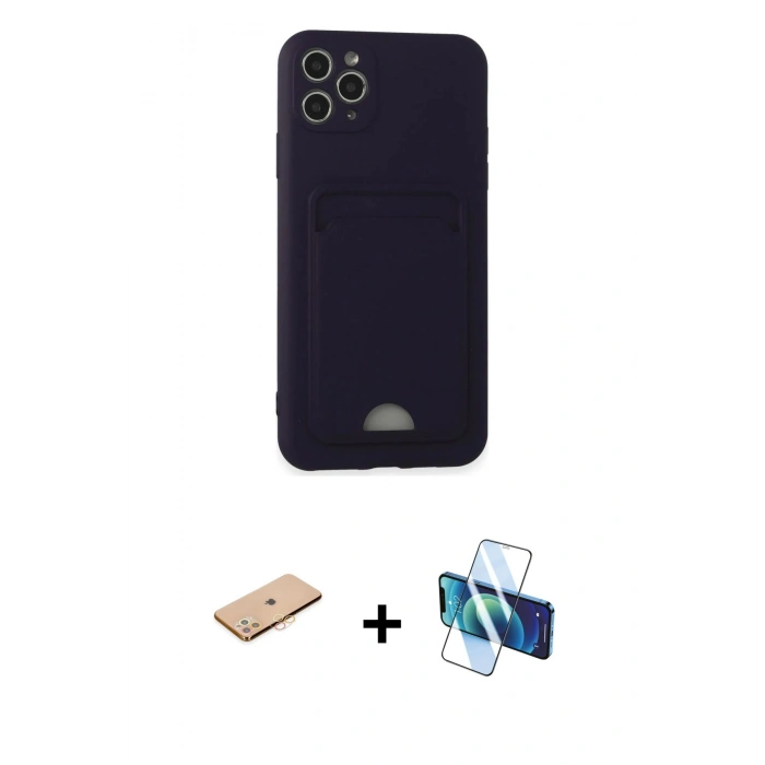 MARSİLYAN™- iPhone 11 Pro Max Kılıf Vadi Çizgi Prime - Siyah 3D Antistatik Cam Ekran Koruyucu + Renkli Kamera Lens Koruma Cam - TU