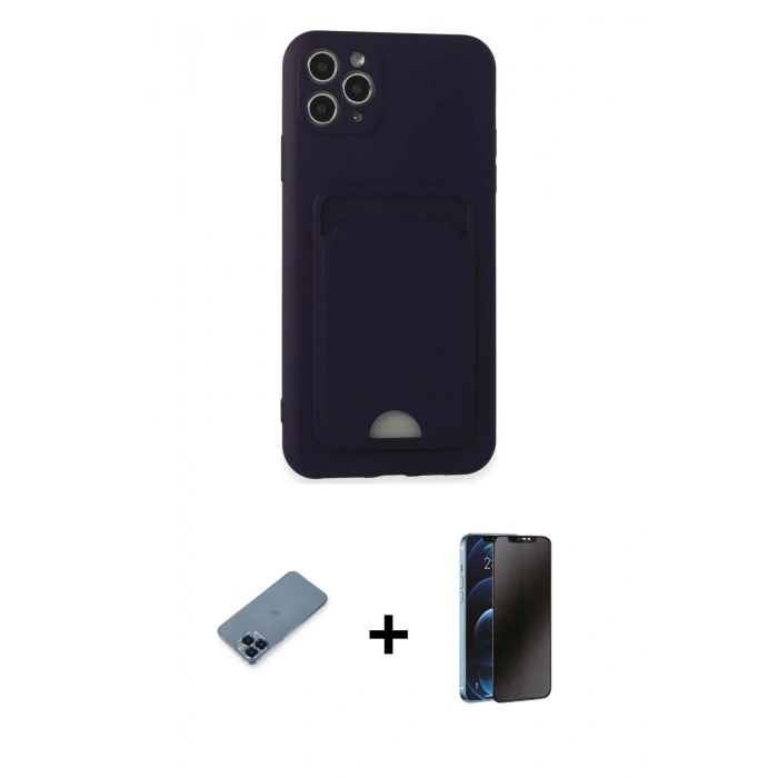 MARSİLYAN™- iPhone 11 Pro Max Kılıf Vadi Çizgi Prime - Siyah 3D Antistatik Hayalet Cam Ekran Koruyucu + Metal Kamera Lens Koruma Cam - MI