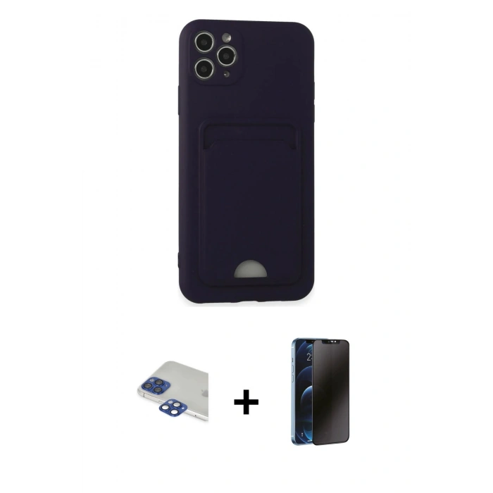 MARSİLYAN™- iPhone 11 Pro Max Kılıf Vadi Çizgi Prime - Siyah 3D Antistatik Hayalet Cam Ekran Koruyucu + Pers Alüminyum Kamera Lens - LT