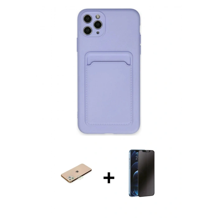 MARSİLYAN™- iPhone 11 Pro Max Kılıf Vadi Çizgi Prime - Siyah 3D Antistatik Hayalet Cam Ekran Koruyucu + Renkli Kamera Lens Koruma Cam - YL